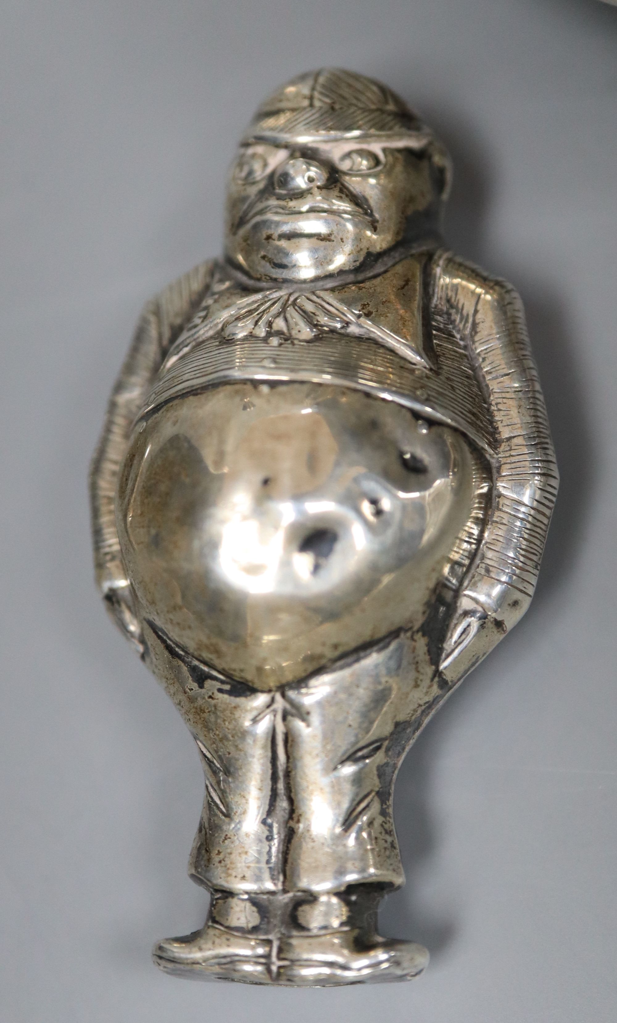 A quantity of small silver to include a pair of candlesticks, sauce ladle, cream jug etc and a silver plated rattle,